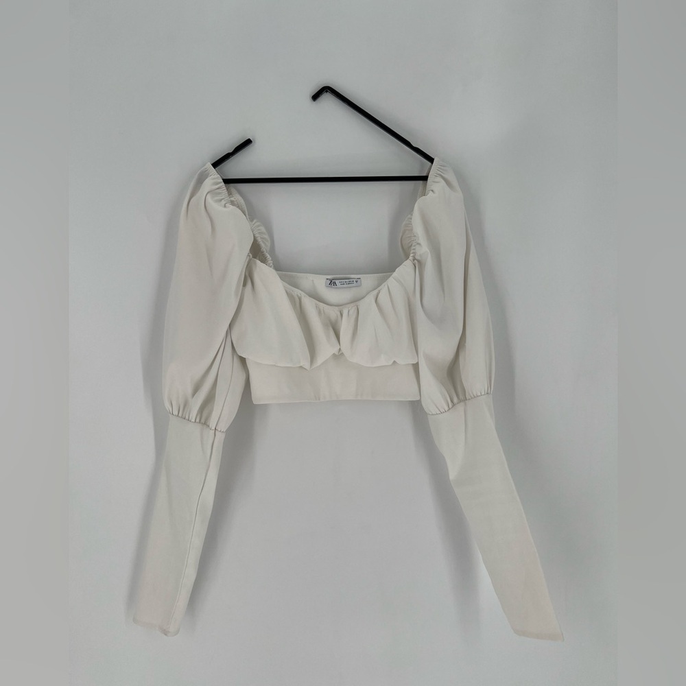 Zara Voluminous Long Sleeve Structured Puff Bustier Cropped Blouse Top